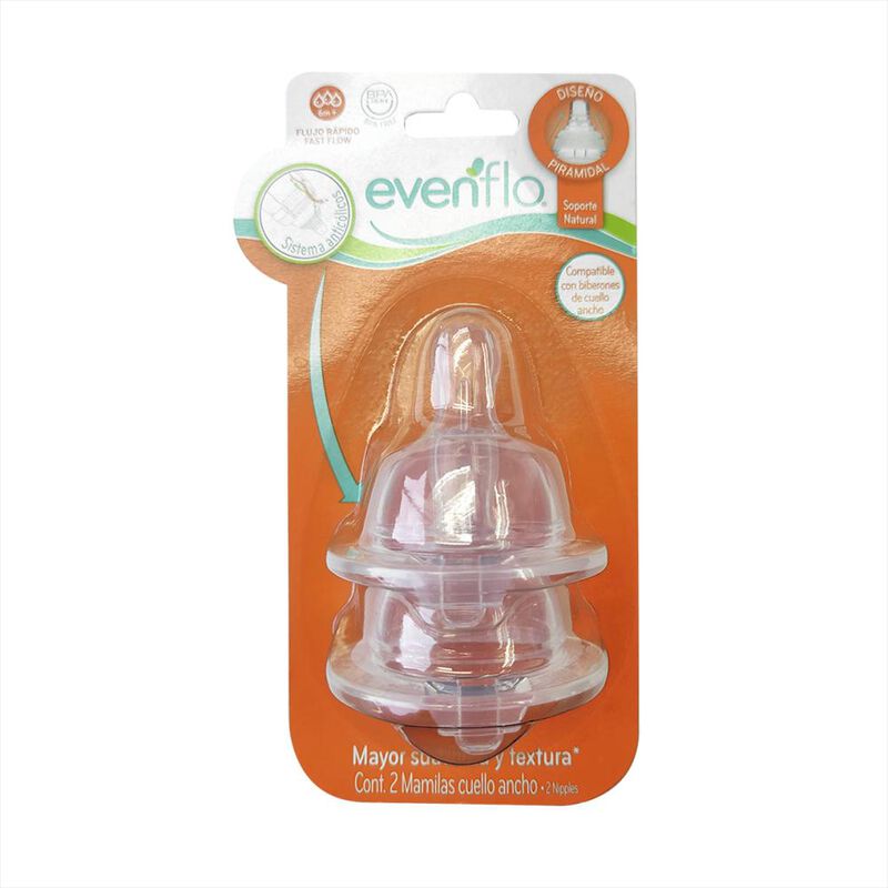 Evenflo 2 Mamilas Cuello Ancho Flujo R&aacute;pido Sis... image number null