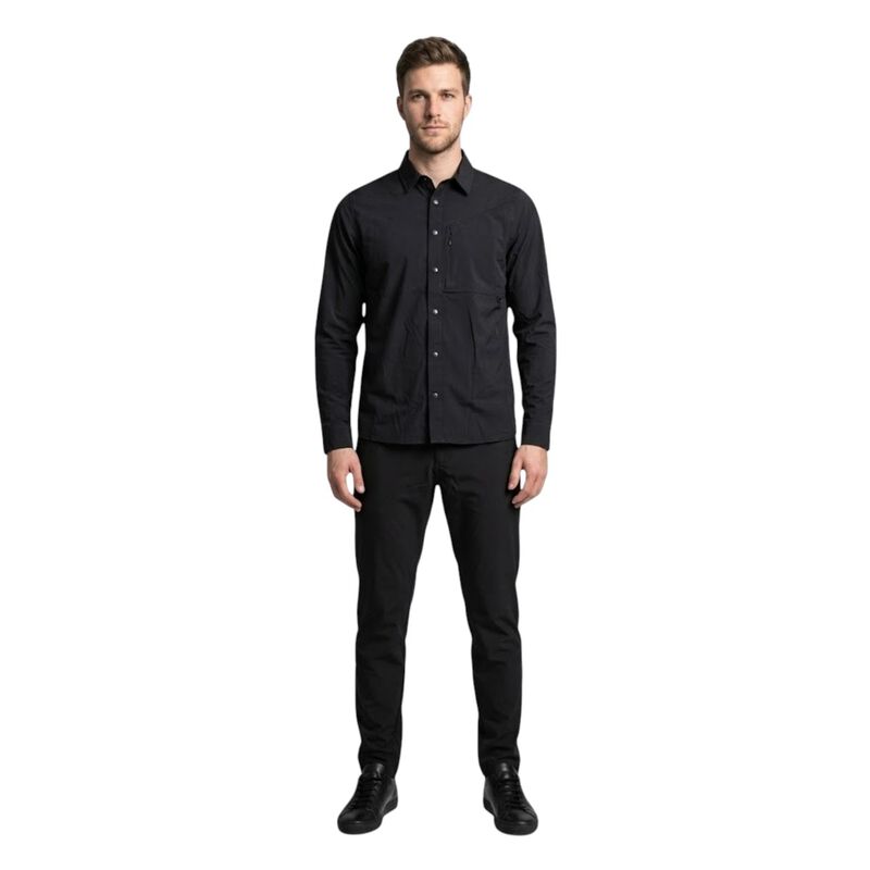 Atlo Camisa Lisa Manga Larga Black Para Hombre image number null