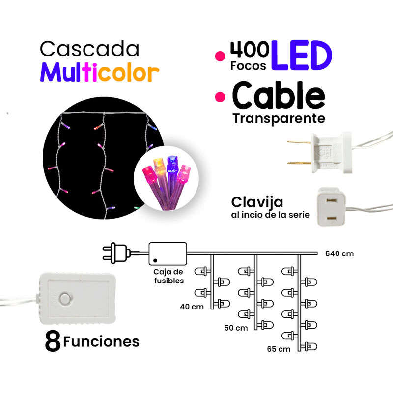 Serie cascada Luz Multicolor 400 LED 8 funcione... image number null