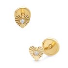Broqueles De Corazon En Oro Amarillo 14k Con 1pt De Diamante (1.2mm Aprox)