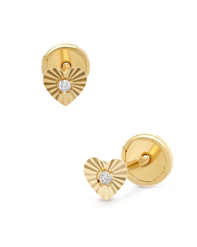 Broqueles De Corazon En Oro Amarillo 14k Con 1p... image number null