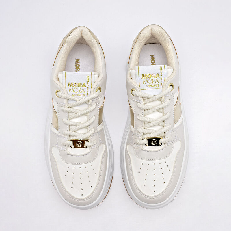 Moramora Tenis urbano para mujer blanco dorado image number null