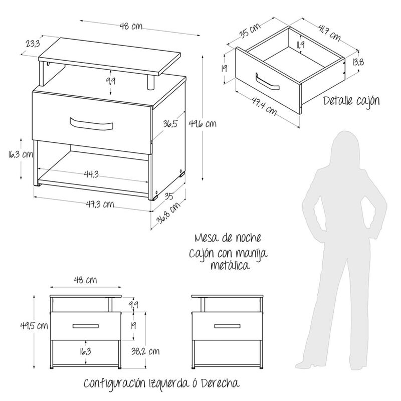 Bur&oacute;  de Noche Kaz con 1 caj&oacute;n, Repisa Inferior... image number null