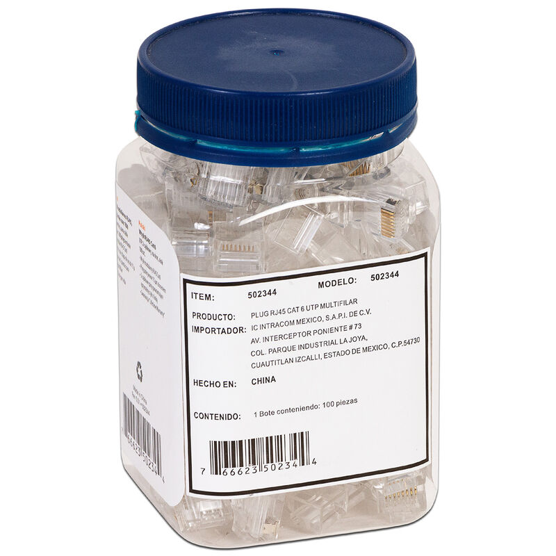 Plugs RJ-45, Cat6, UTP, bote con 100 piezas image number null