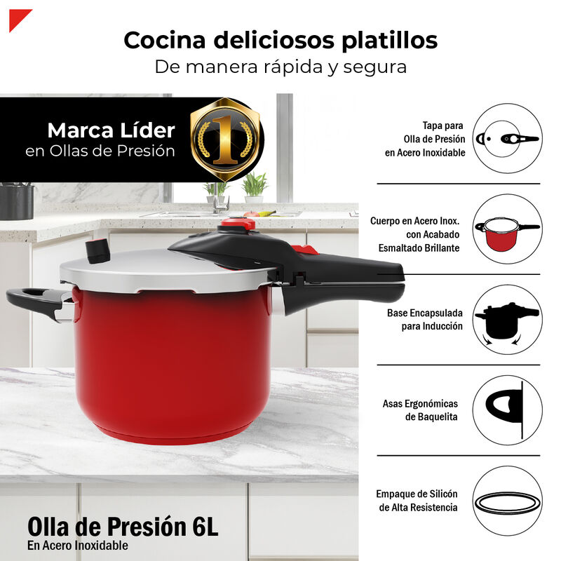 Olla De Presi&oacute;n Acero Inox 6l Color Rojo Bogner... image number null