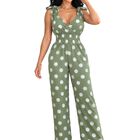Jumpsuit Elegante De Lunares Para Mujer Ves-1071 Verde Enterizo Chic De Pierna Ancha, Estilo Casual Y Sofisticado