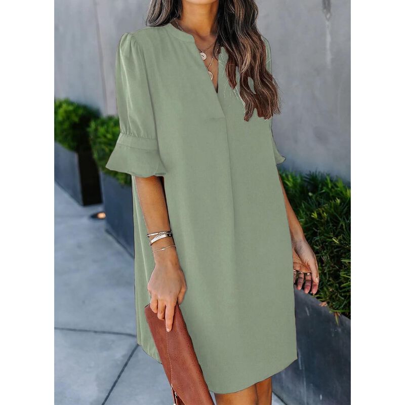 Vestido Wkior Mujer Cuello V Manga Corta Verde ... image number null