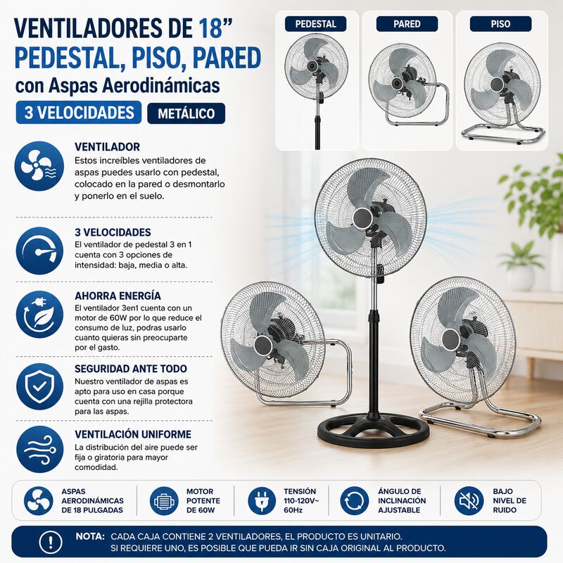 Ventilador 3 En 1 De 18 Pulgadas Met&aacute;lico Poten... image number null