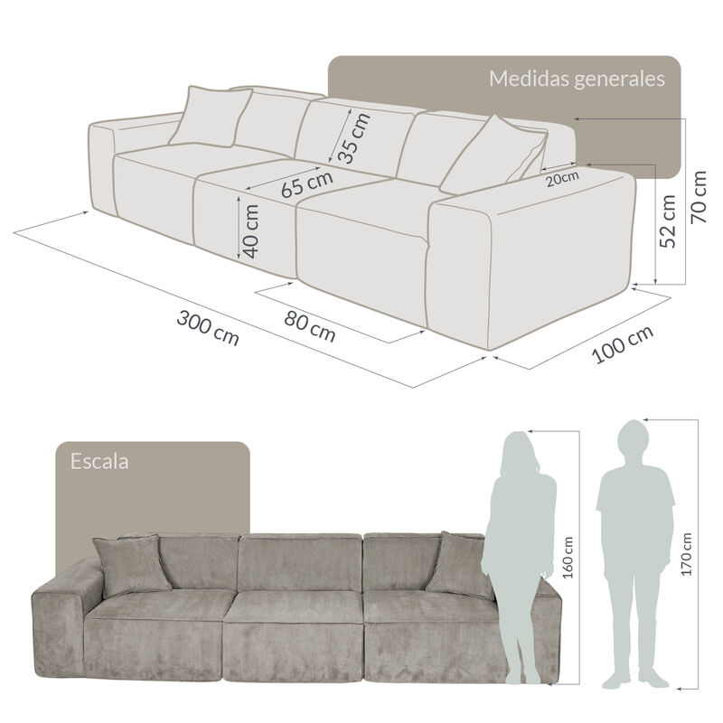 Sof&aacute; Espuma Alta densidad YUGEN Beige 3 plazas ... image number null