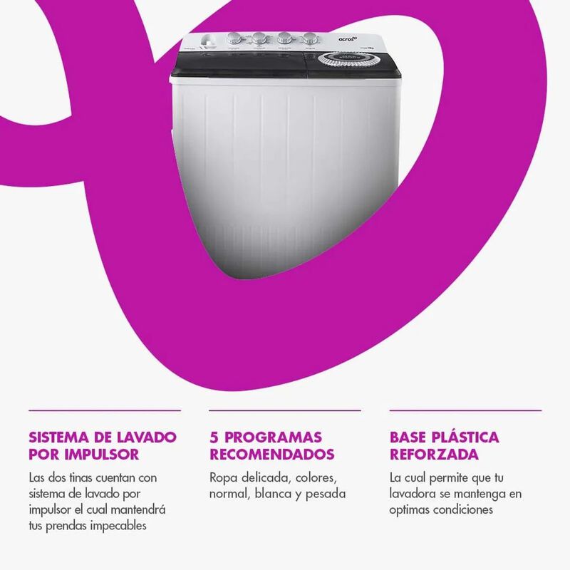 Lavadora Dos Tinas Acros Blanco 19 kg image number null