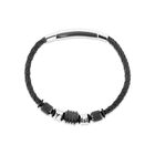 Pulsera De Acero Y Piel Negra Para Caballero