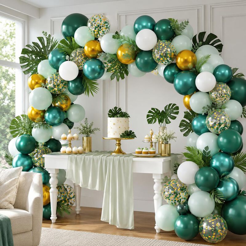Set De 83 Globos Verde Y Dorado Con Confeti &ndash; 1... image number null