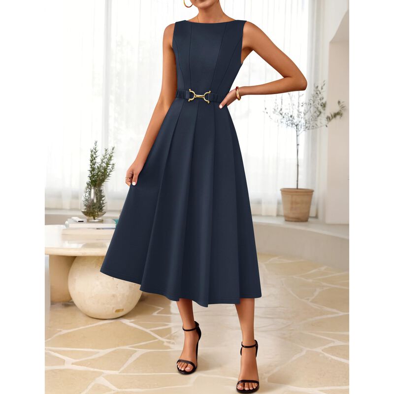 Vestido Midi Sin Mangas Zesica Azul Marino Tall... image number null