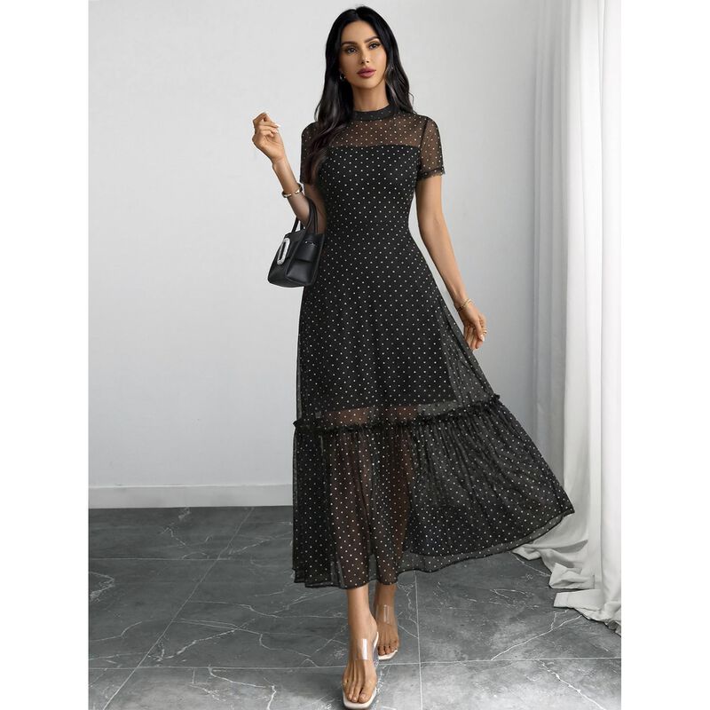 Vestido Gothdark Maxi Casual Lunares Volantes image number null