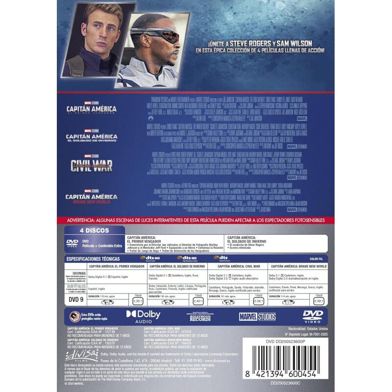 Capit&aacute;n Am&eacute;rica: Colecci&oacute;n 4 Pel&iacute;culas (4 disco... image number null