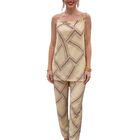 Conjunto 2 Piezas, Blusa De Manga Corta Con Botones Y Pantal&oacute;n Recto Conj-0220 Caf&eacute; Claro Look Sofisticado Para Mujer