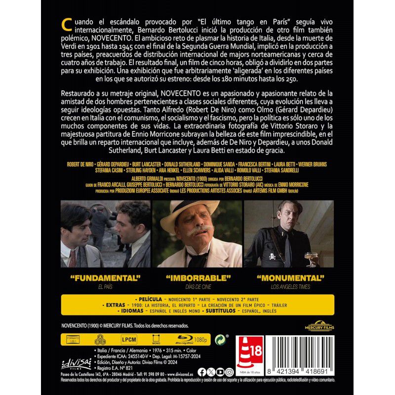 Novecento (1900): Edici&oacute;n Especial Funda [Blu-r... image number null