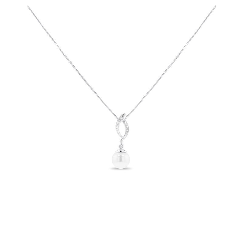 Dije De Oro Blanco 14k Con Perla Y Diamantes image number null