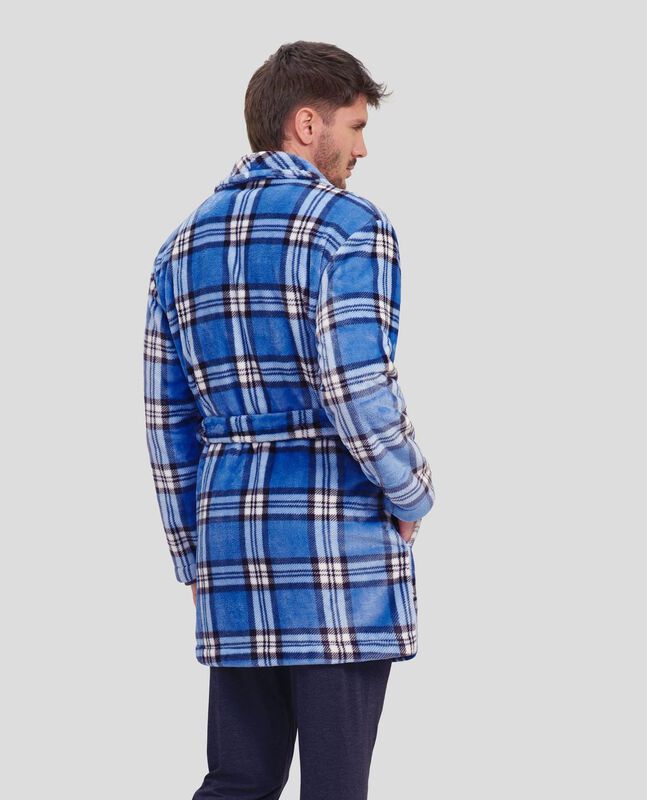 Bata Corta Cuadros Azul Azul image number null