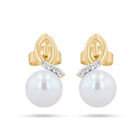 Aretes Oro Amarillo 10k Con 2pts De Diamante Y Perla