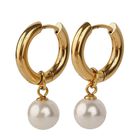 Aretes Mujer con Perlas Colgantes LuckyLy, Arracadas de Acero Inoxidable con Ba&ntilde;o de Oro 14k, Modelo Connie