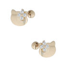 Broqueles De Kitty De Oro Amarillo 14k Con Zirconia