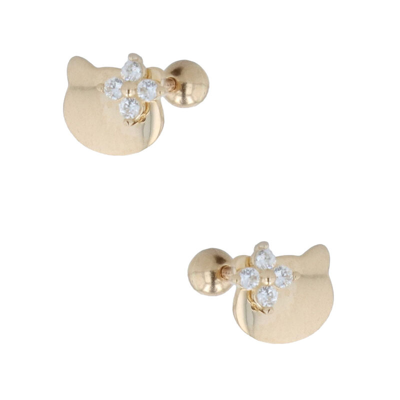 Broqueles De Kitty De Oro Amarillo 14k Con Zirc... image number null
