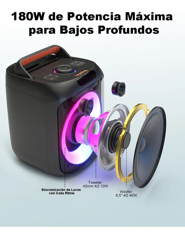 Bocina Bluetooth Party Heysong Tws Micr&oacute;fono Po... image number null