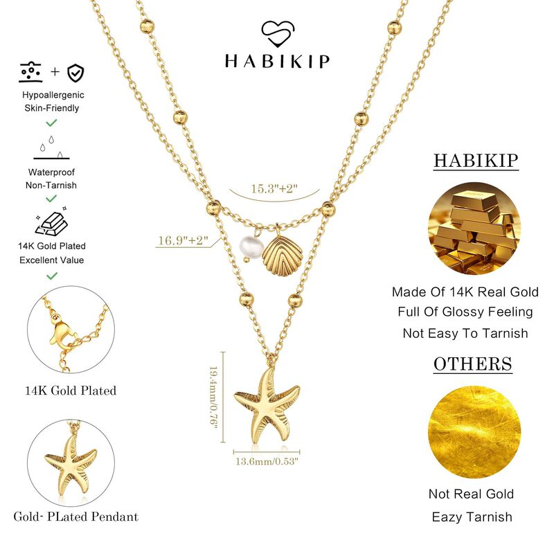 Collar Habikip De 14k Chapado En Oro Con Concha... image number null