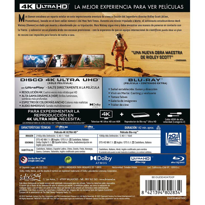 Marte (El Marciano) (4K UHD + Blu-ray) [Blu-ray... image number null