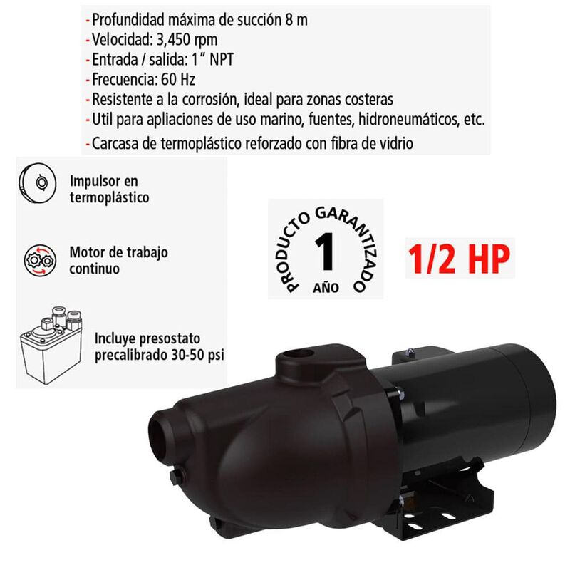Bomba Hidr&aacute;ulica Iusa 1/2 Hp, Tipo Jet, Termopl... image number null