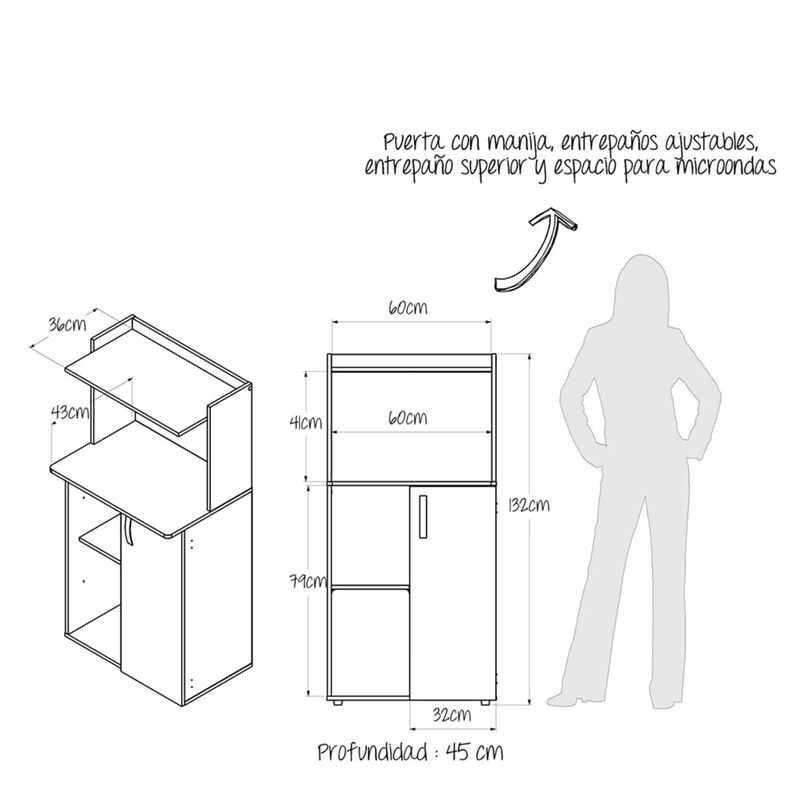 Mueble de Microondas Roni , 4 espacios, Puerta ... image number null
