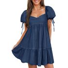 Vestido Mini Denim Mangas Abullonadas Azul - Potili