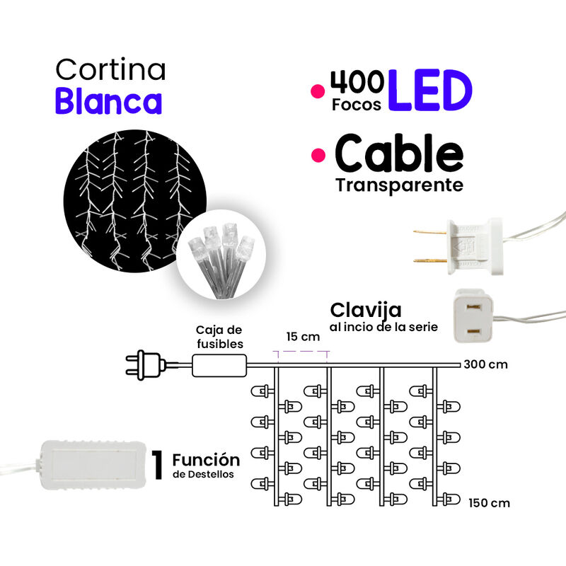 Cortina serie de luces 400 LED focos Blanca 3m ... image number null