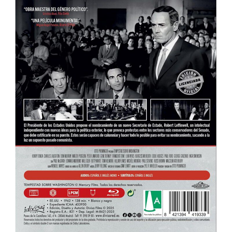 Tempestad sobre Washington [Blu-ray] (1962) Con... image number null