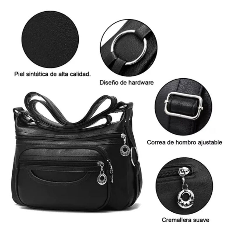 Bolso Cruzado Negro Cuero Sint&eacute;tico Mujer image number null