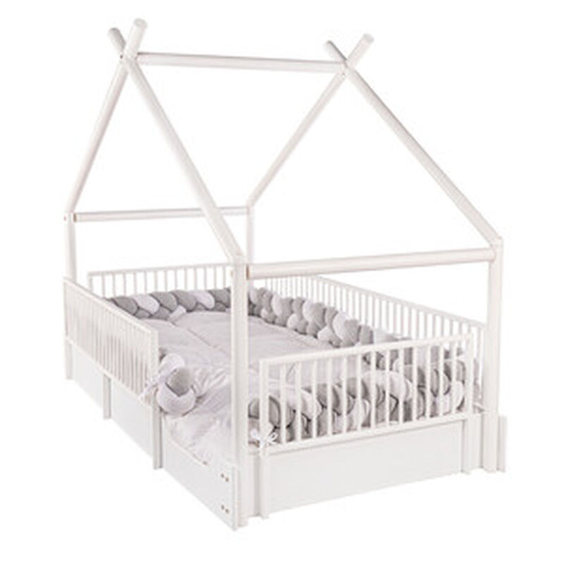 Cama Moderna Montessori de Madera con Barandale... image number null