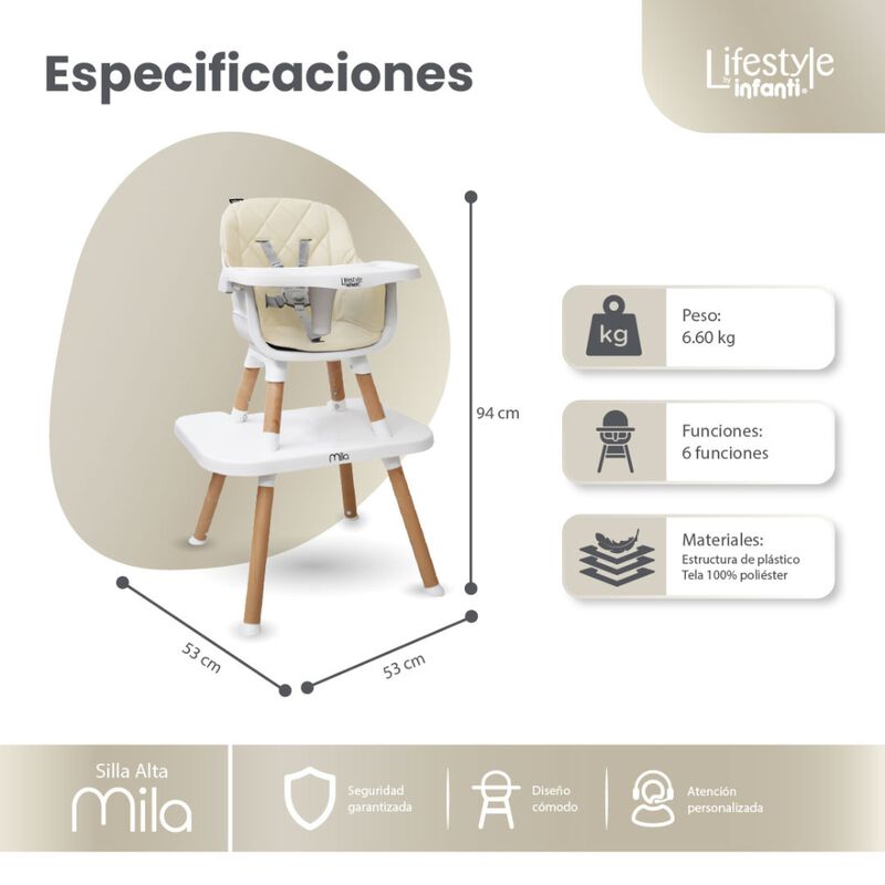 Silla Alta 6 en 1, Mila, Beige, Silla Peque&ntilde;a, ... image number null