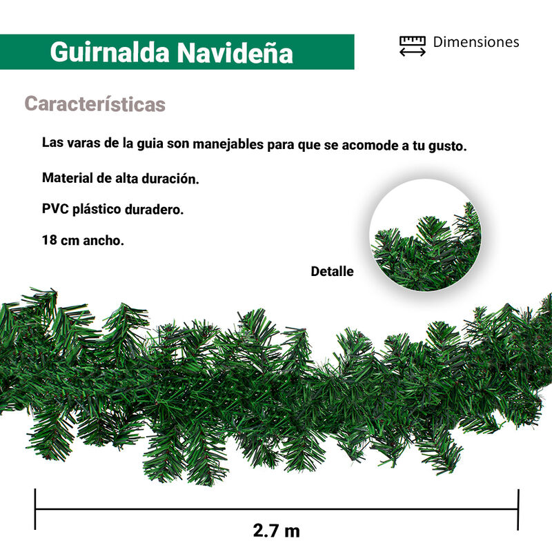 Guirnalda Gu&iacute;a Navide&ntilde;a Verde 2.7 Metros. Largo image number null