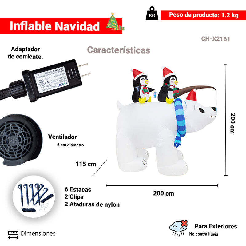 Inflable Navideño Oso Polar con pingüino Luz Le... image number null