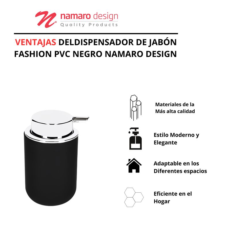 Dispensador De Jab&oacute;n Fashion PVC Negro Namaro D... image number null