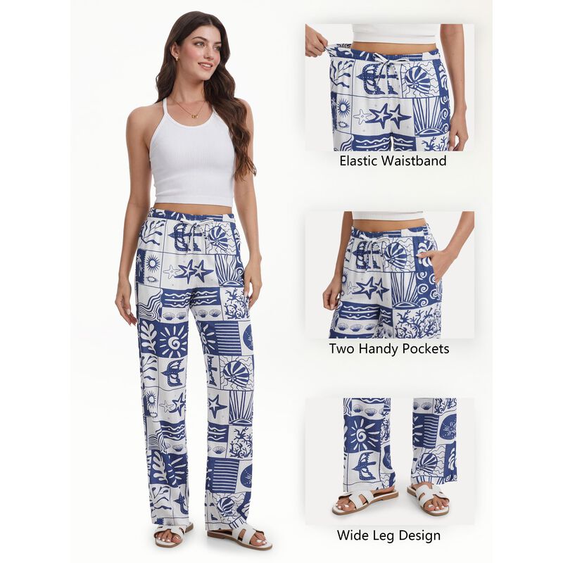 Pantalones de Lino Tapata Estampados, Pierna An... image number null
