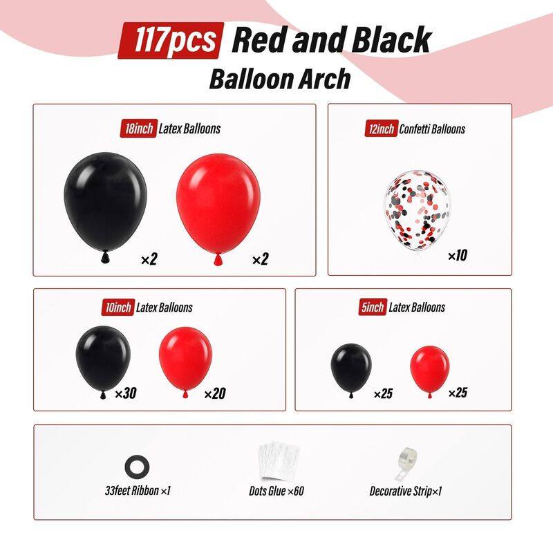 Kit De Arco De Globos Anjerlfu Rojo Y Negro Con... image number null