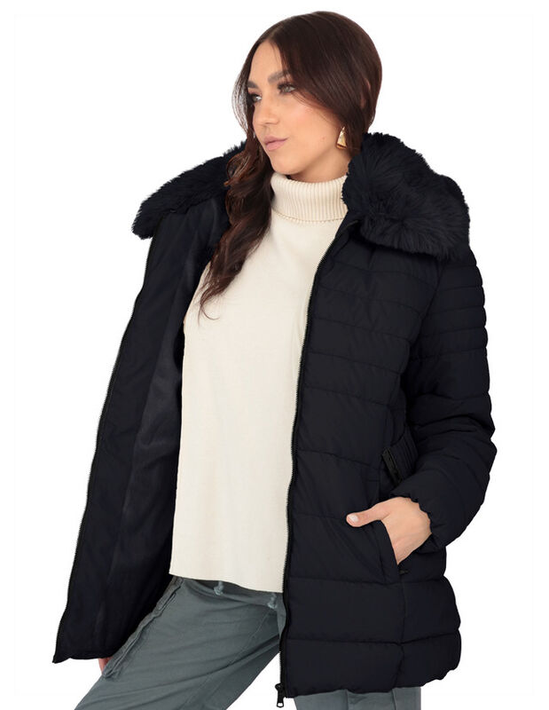 Chamarra Cazadora Cuello Aborregado Mujer Negro... image number null