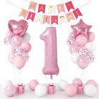 Globo Dagelar 1er Cumplea&ntilde;os Rosa Y Blanco Con Confeti