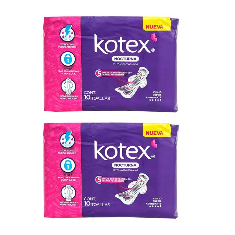 Kotex Nocturna Con Alas Dos Paq Con 10 Toallas ... image number null