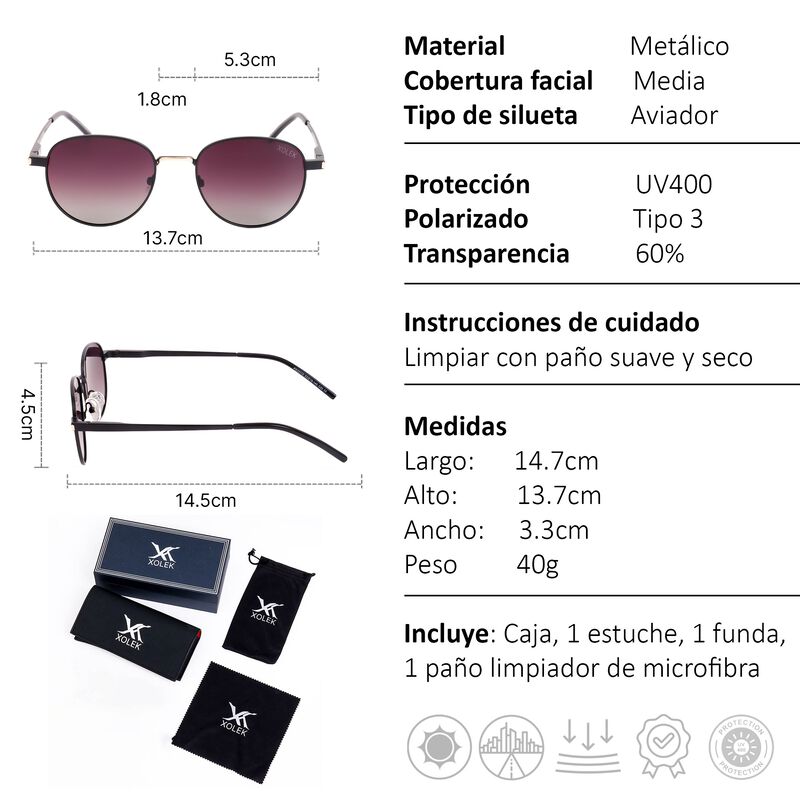 Lentes De Sol Xolek 135 Aviador Metálico Uv Pol... image number null