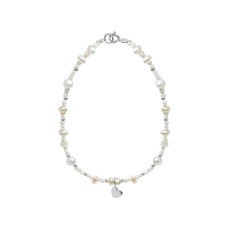 Pulsera perlas blancas con coraz&oacute;n de plata image number null