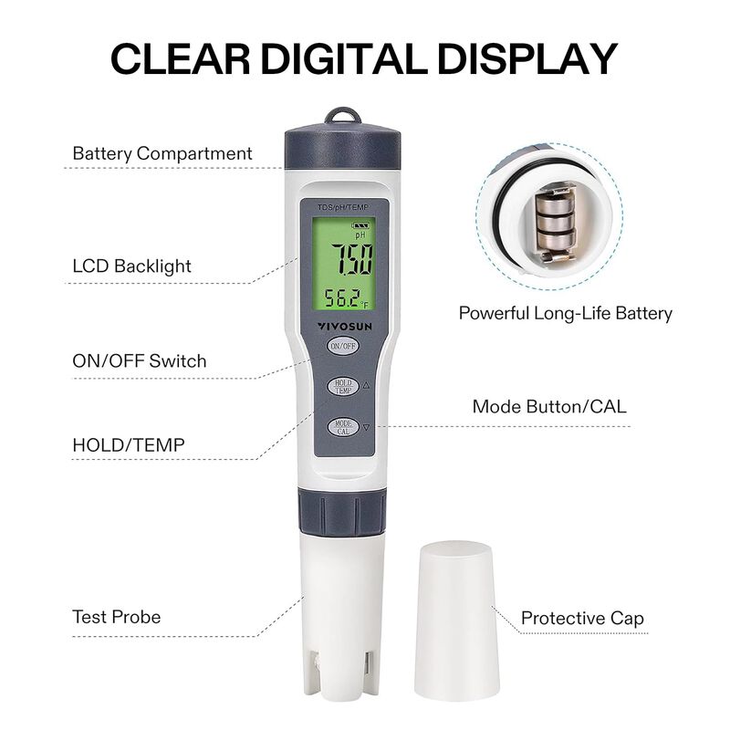 Medidor De Ph Digital 3 En 1 Vivosun Para Medir... image number null