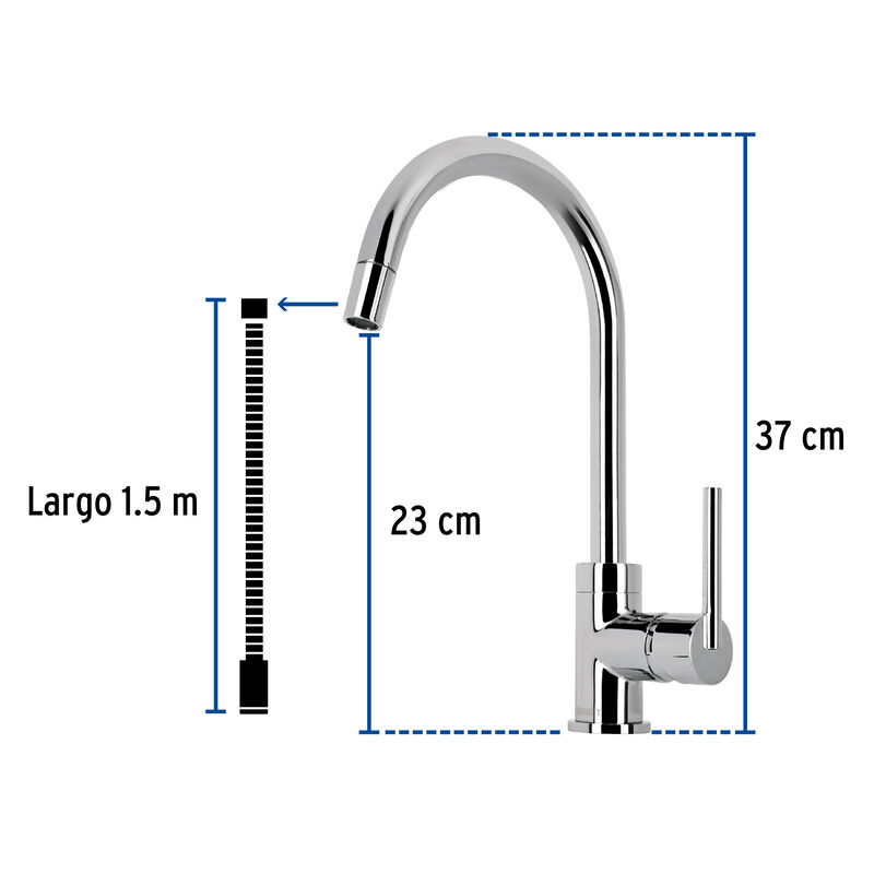 Monomando Cromo Nariz Retráctil para Fregadero ... image number null